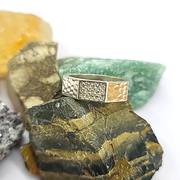 Brighton "Meridian Zenith" Hammered Silver Pave Hand-Set Swarovski Crystal Ring! - Picture 2 of 12